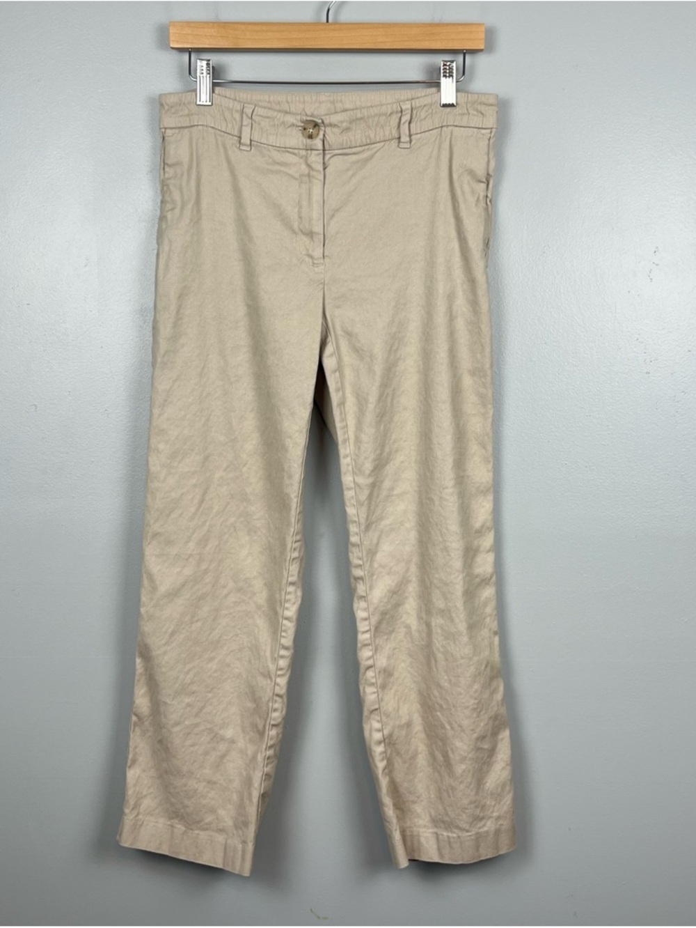 J.Jill Linen Stretch linen rayon spandex khaki straight leg pants, 6 tall.